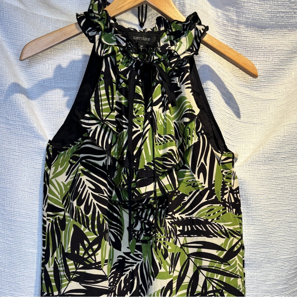 Karen Kane Green Black Tropical Print Mini Dress